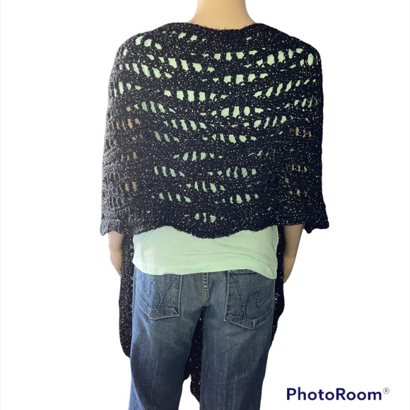 Black & Gold Convertible Scarf Poncho Shawl Wrap Versatile Hand Crocheted OOAK! - Picture 4 of 11